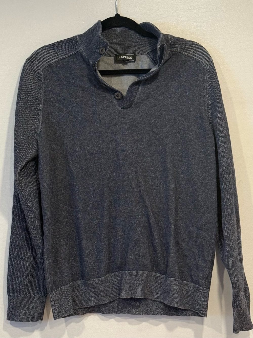 Express Long-Sleeve Quarter Button Sweater Gray Pullover Women's Large